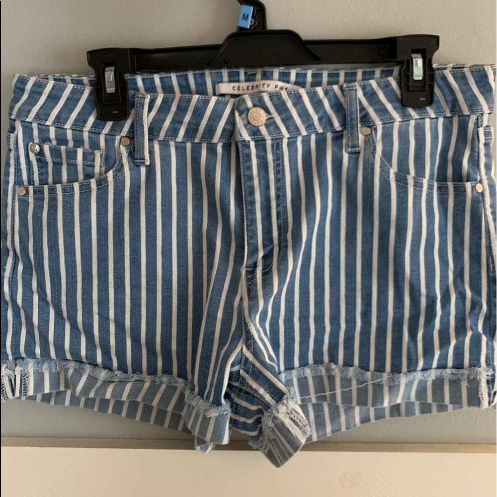 striped jean shorts